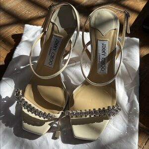Jimmy Choo Beige Crystal Embellished Heels